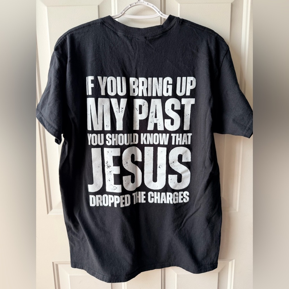 Gildan Black Tee with Silver Cross Design
